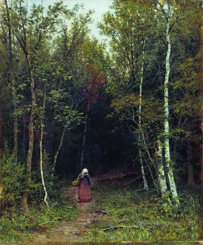 女性のいる風景 1872年 イワン・イワノビッチの木々油絵